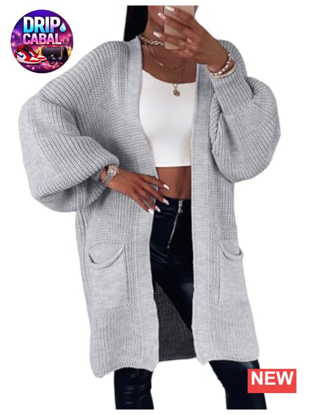 Womens Long Cardigan Chunky Knit Open Front Oversized Sweater with Pockets